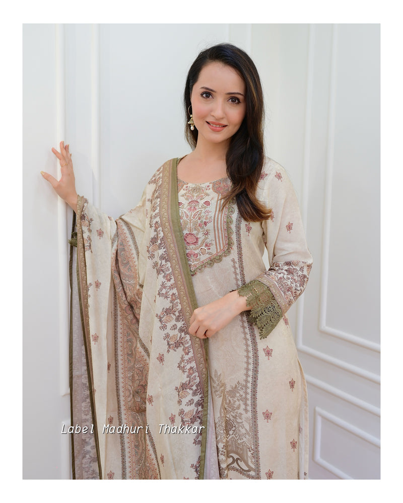 Ivory Handwork Muslin Pakistani Suit