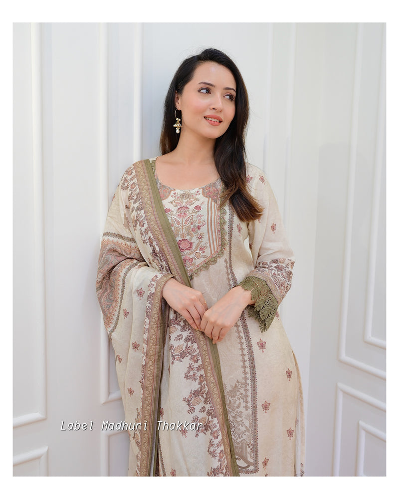 Ivory Handwork Muslin Pakistani Suit