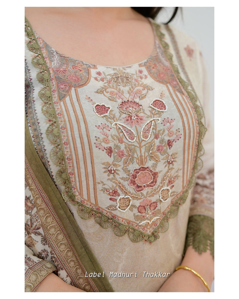 Ivory Handwork Muslin Pakistani Suit