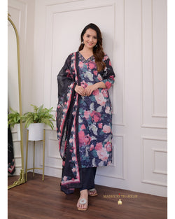 Black Floral Schiffli Cotton Suit