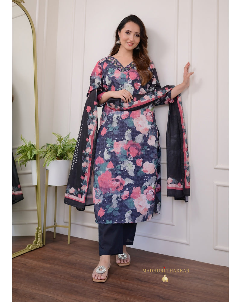 Black Floral Schiffli Cotton Suit