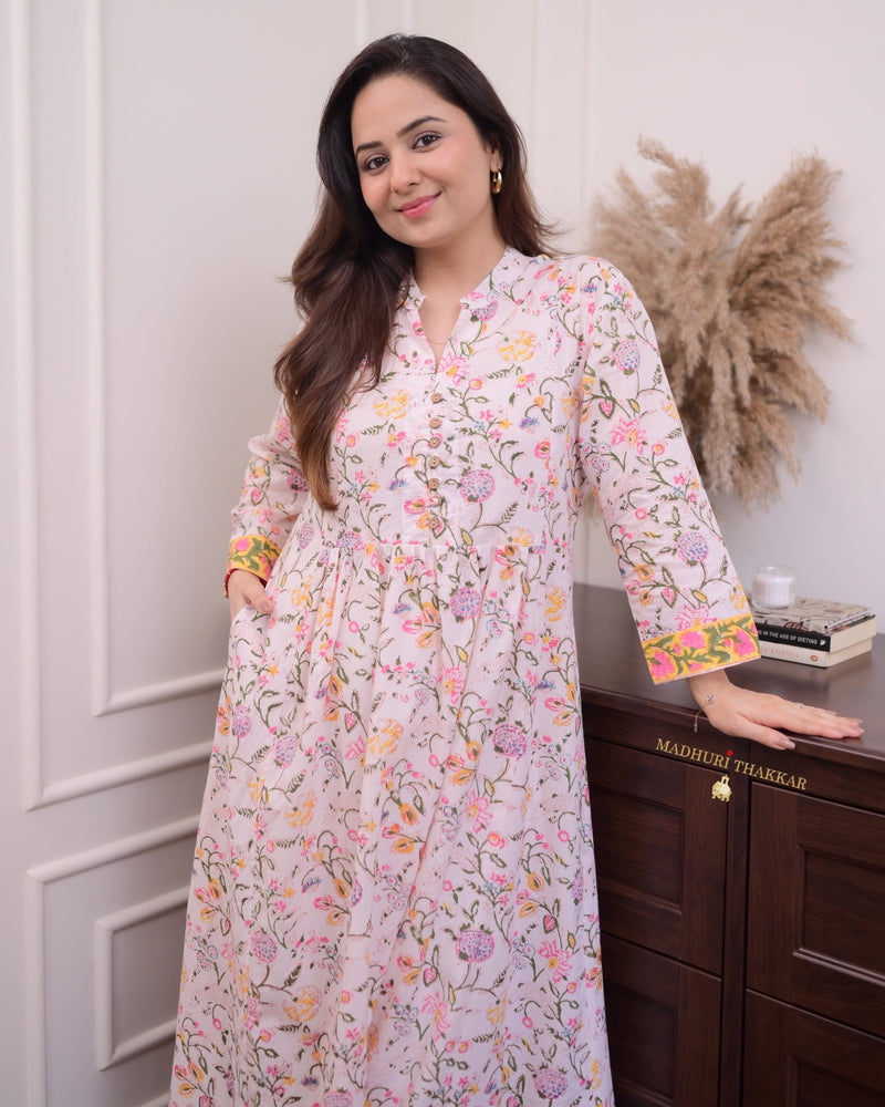 Ivory Floral A Line Kurta