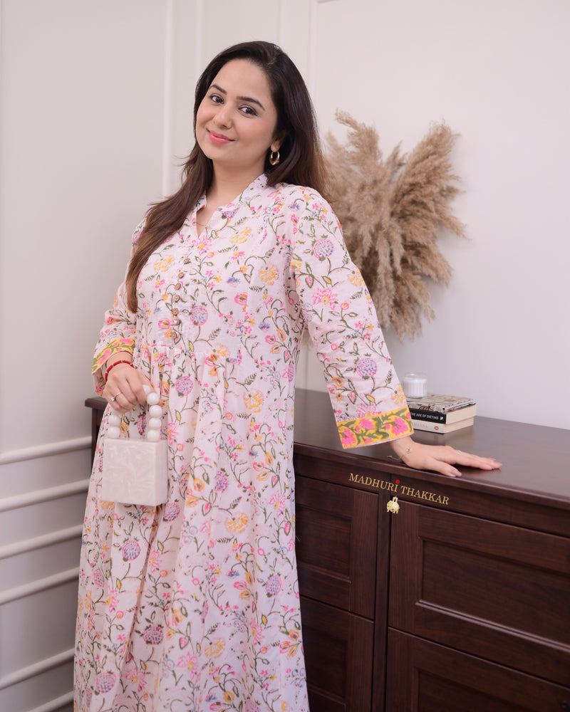 Ivory Floral A Line Kurta