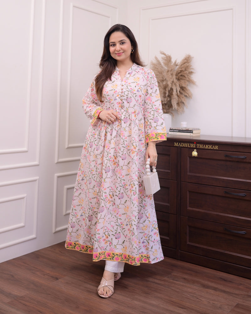 Ivory Floral A Line Kurta