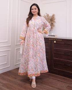 Ivory Floral A Line Kurta