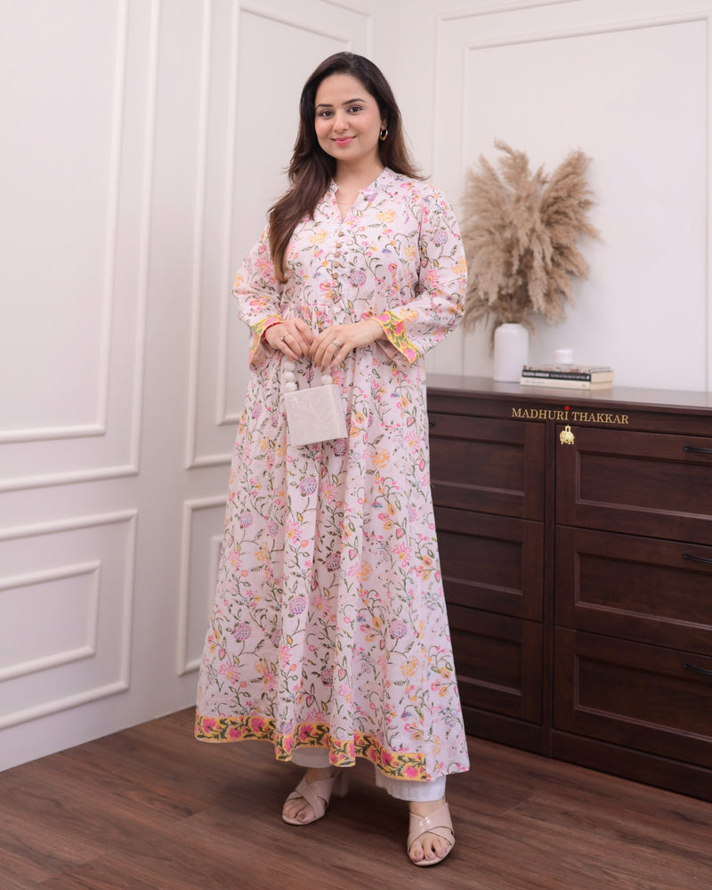 Ivory Floral A Line Kurta