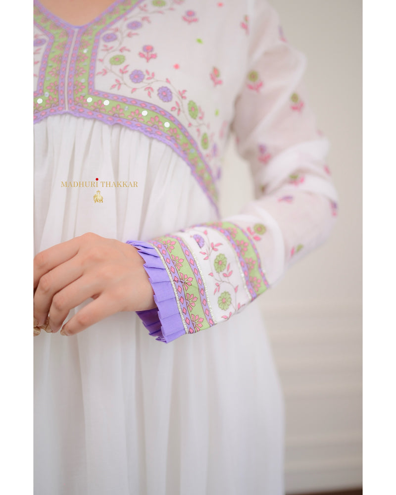 Lavender-White Floral Mul Cotton Anarkali