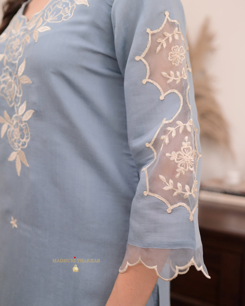 Greyish Blue Pakistani Threadwork Suit