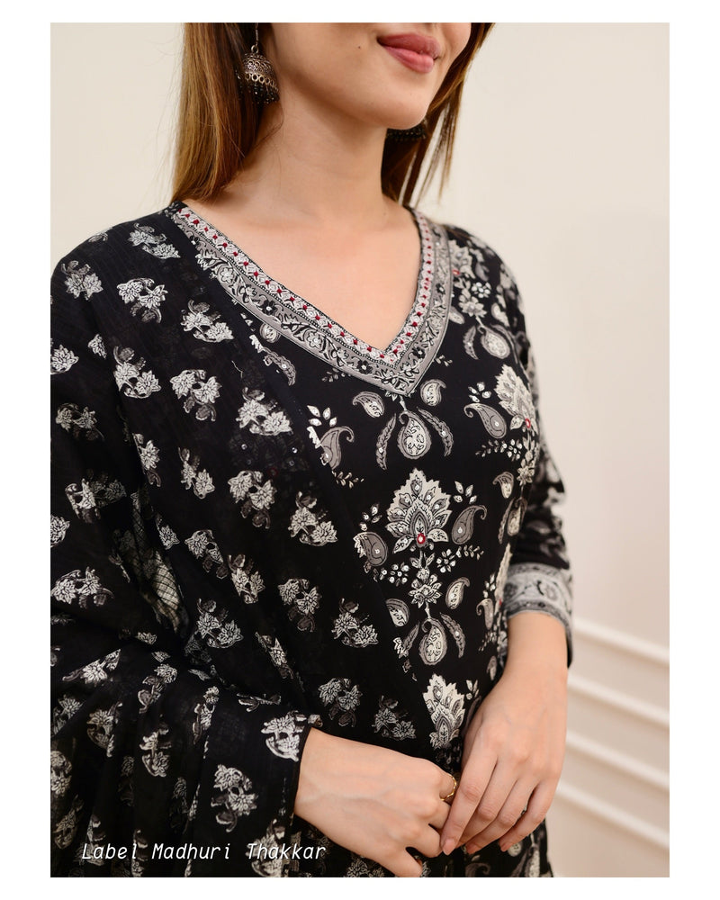 Black Grey Floral Afghani Suit