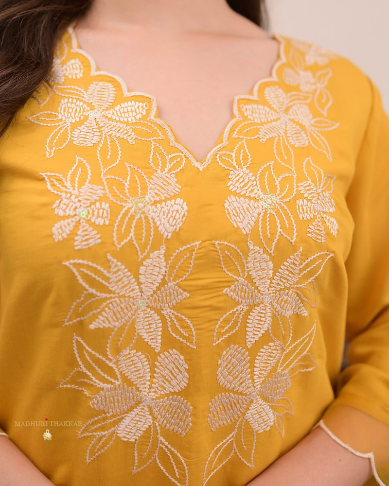 Mustard Yellow Pakistani Threadwork Suit