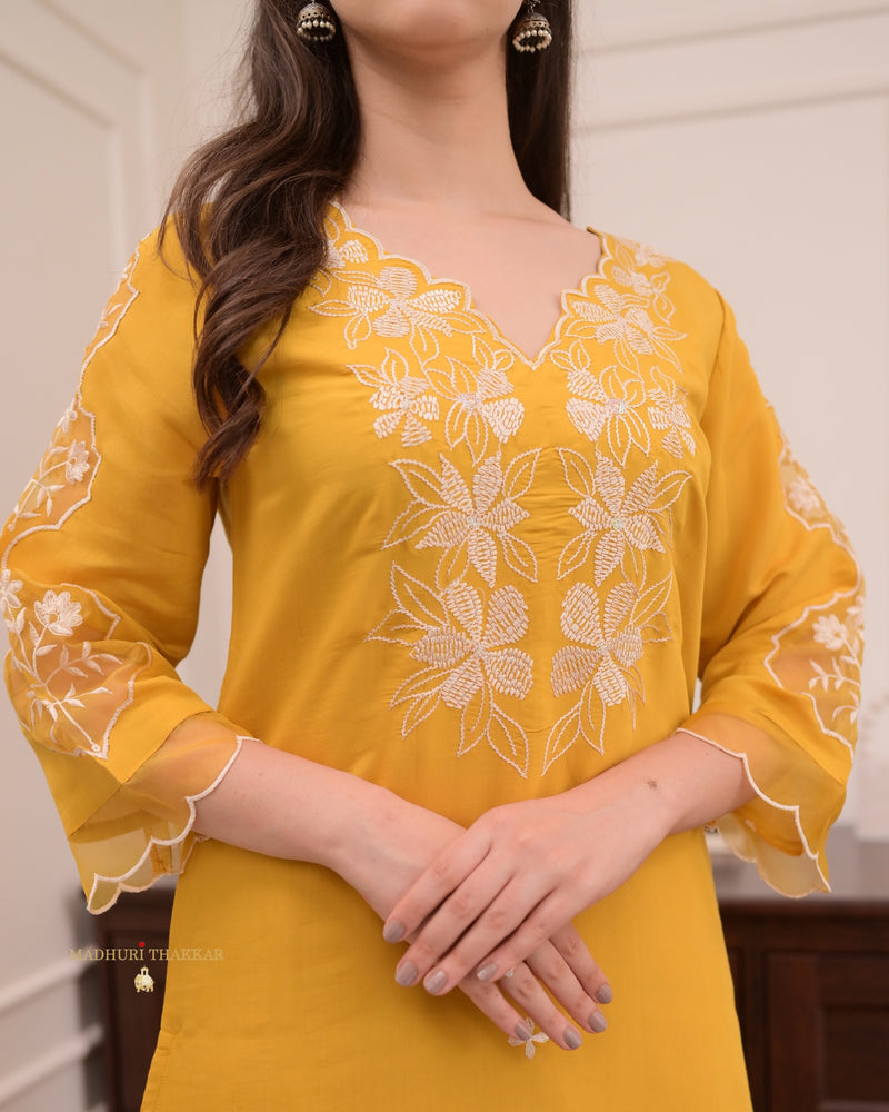 Mustard Yellow Pakistani Threadwork Suit