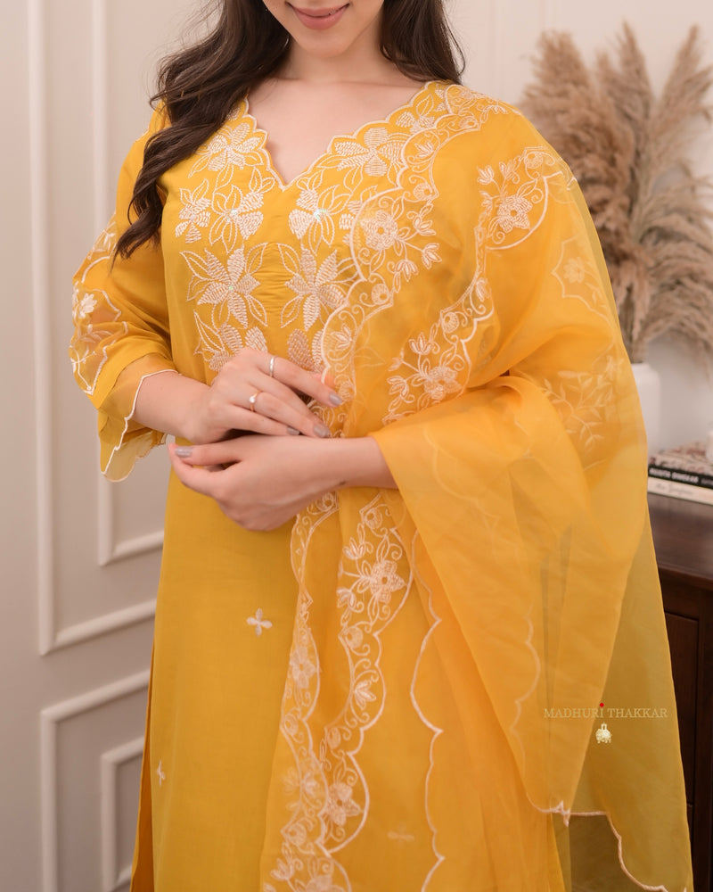 Mustard Yellow Pakistani Threadwork Suit