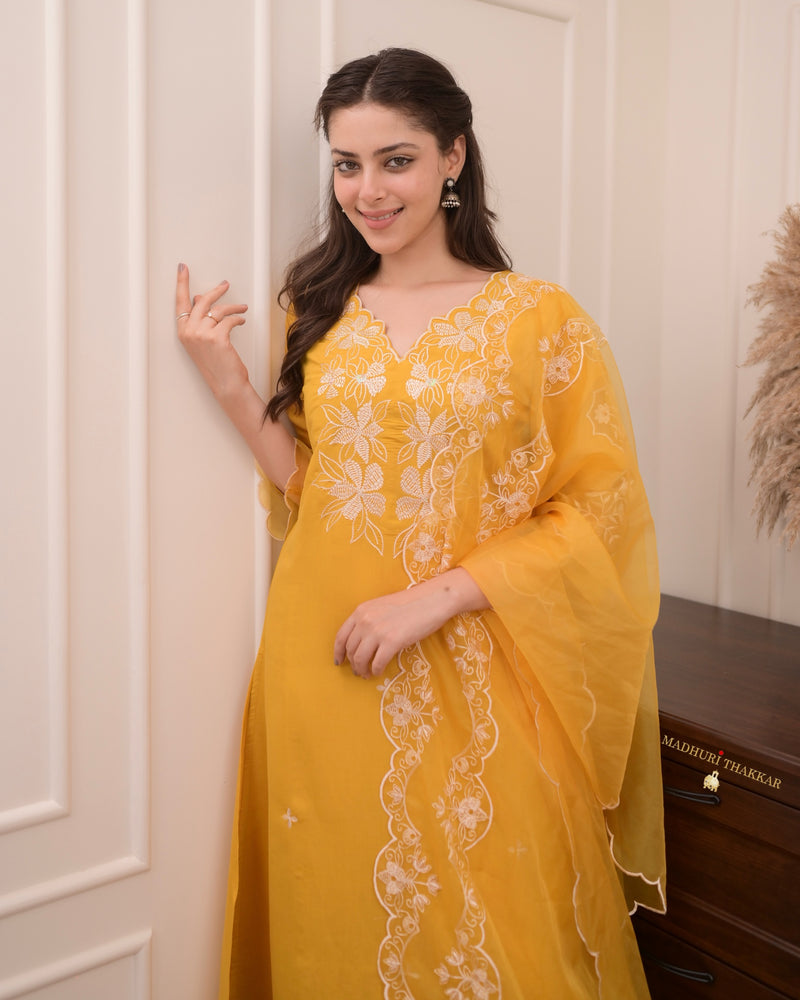 Mustard Yellow Pakistani Threadwork Suit