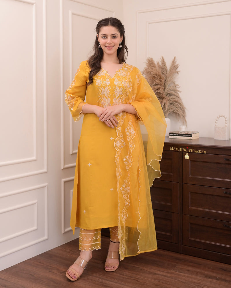 Mustard Yellow Pakistani Threadwork Suit