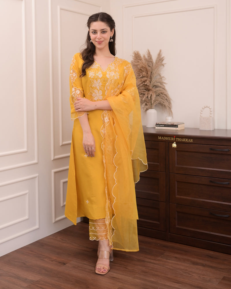 Mustard Yellow Pakistani Threadwork Suit