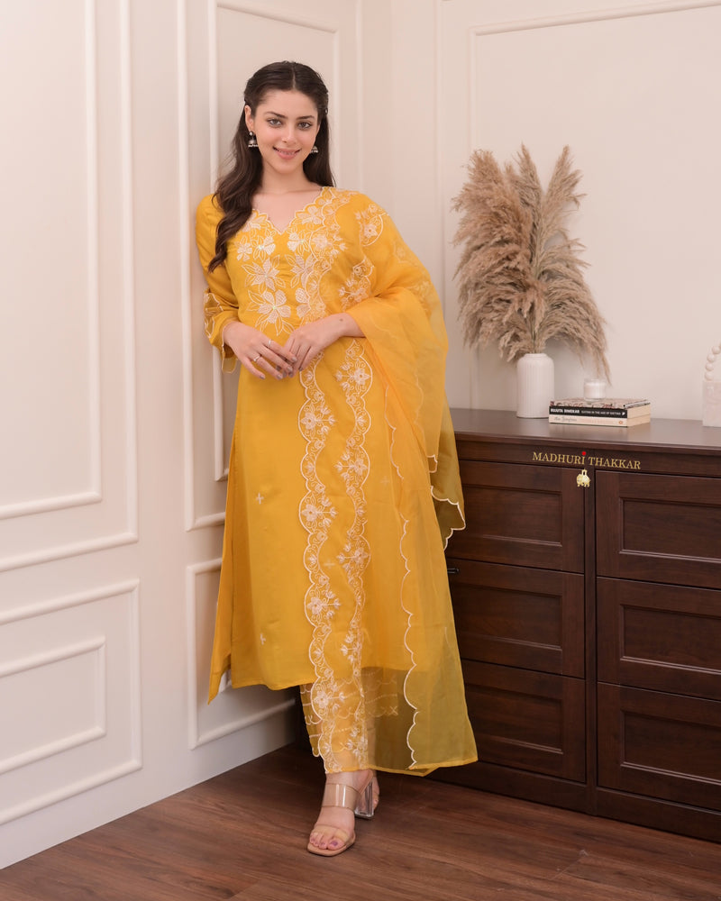 Mustard Yellow Pakistani Threadwork Suit