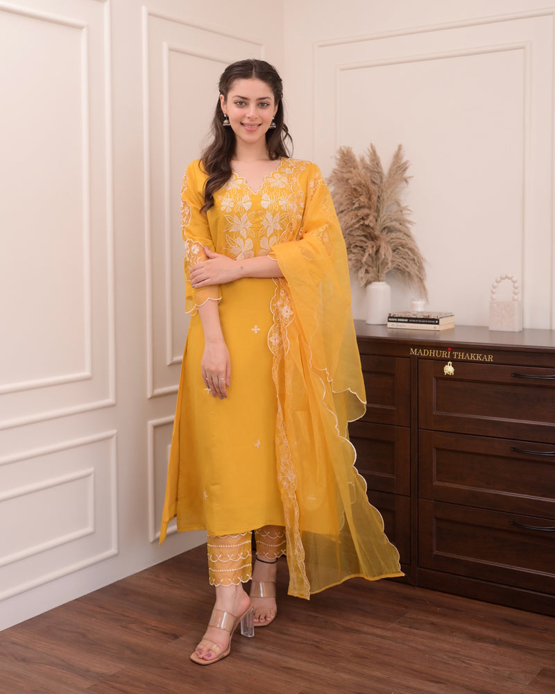 Mustard Yellow Pakistani Threadwork Suit