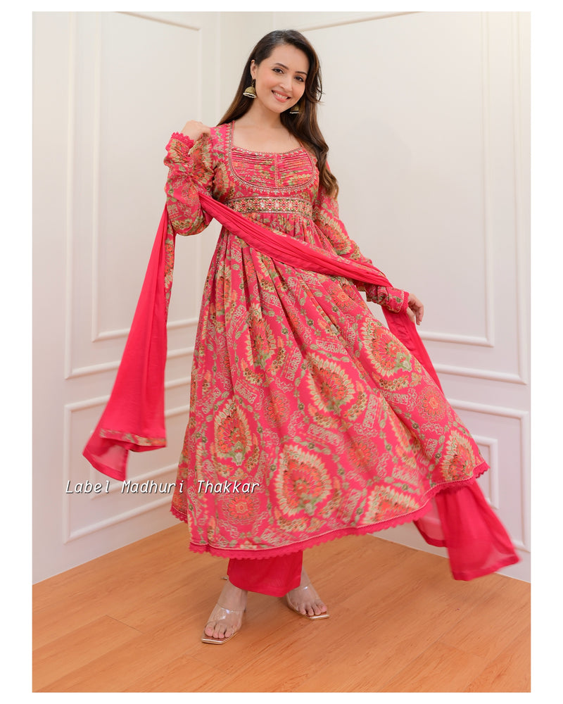 Pink Floral Handwork Anarkali Suit