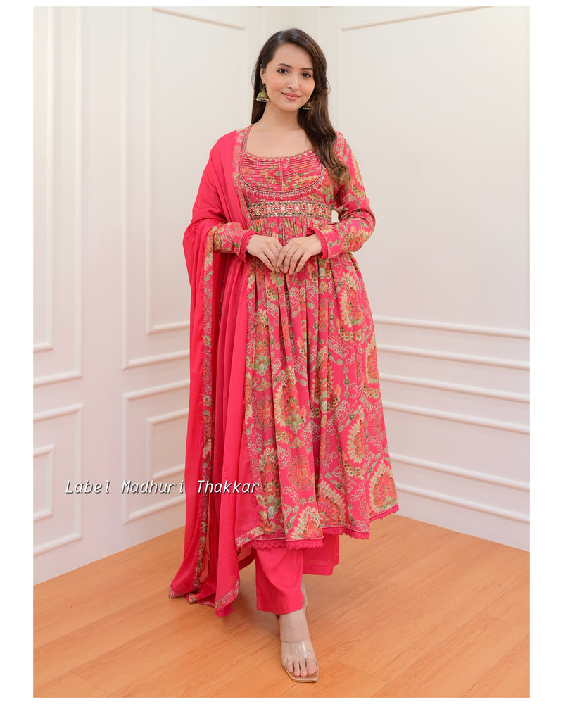 Pink Floral Handwork Anarkali Suit