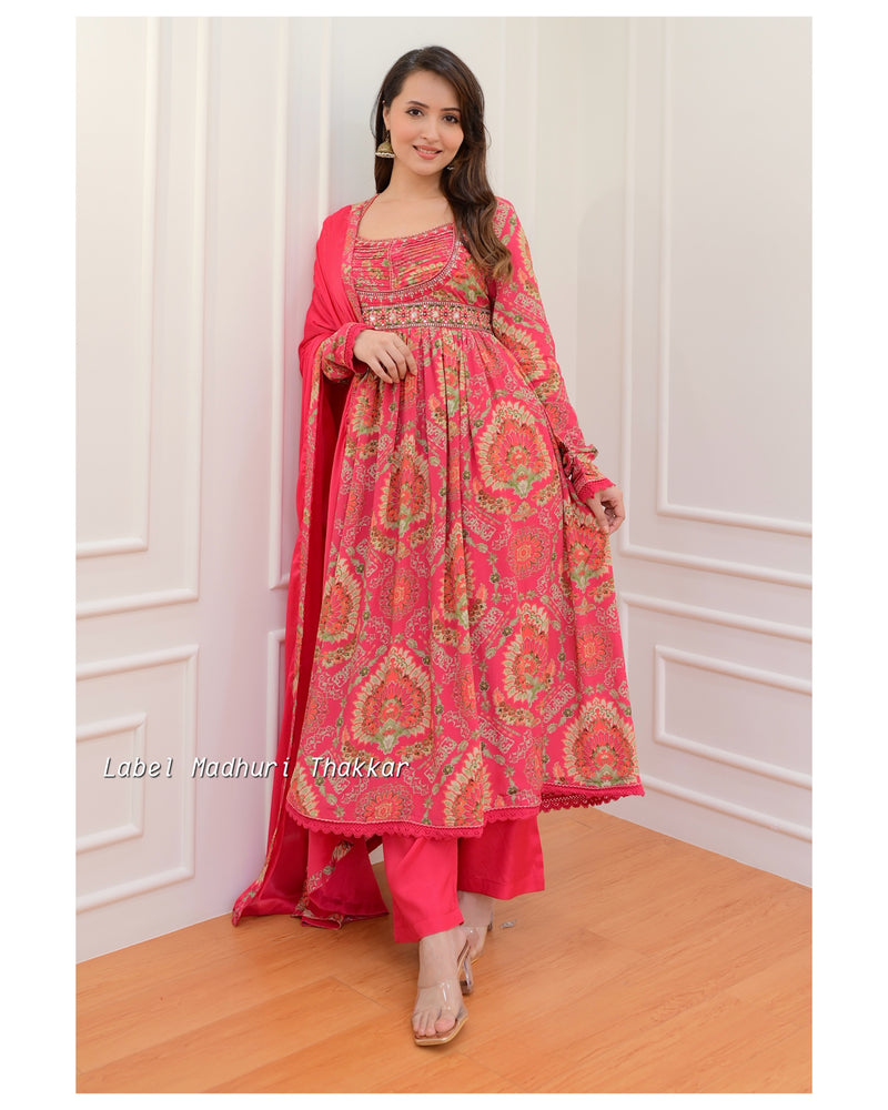 Pink Floral Handwork Anarkali Suit