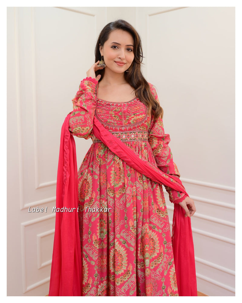 Pink Floral Handwork Anarkali Suit