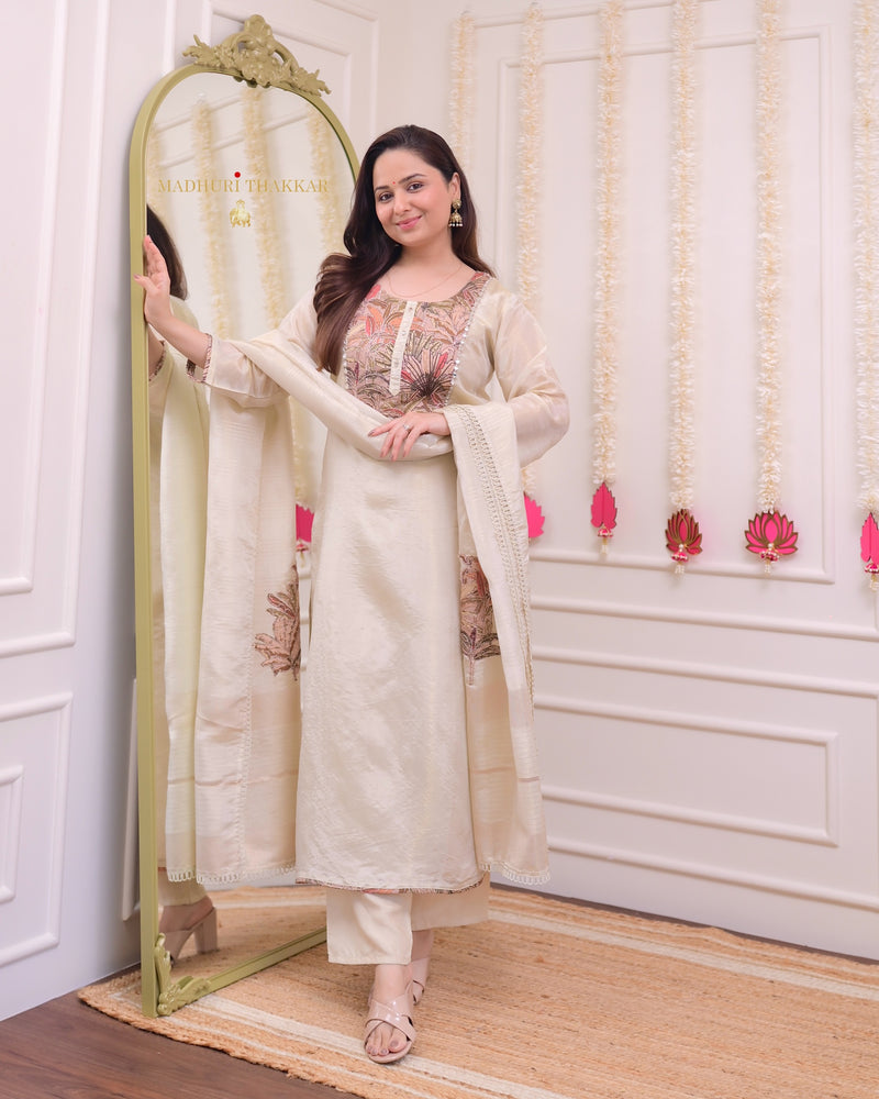 Ivory Handwork Tissue Silk Premium Suit Set