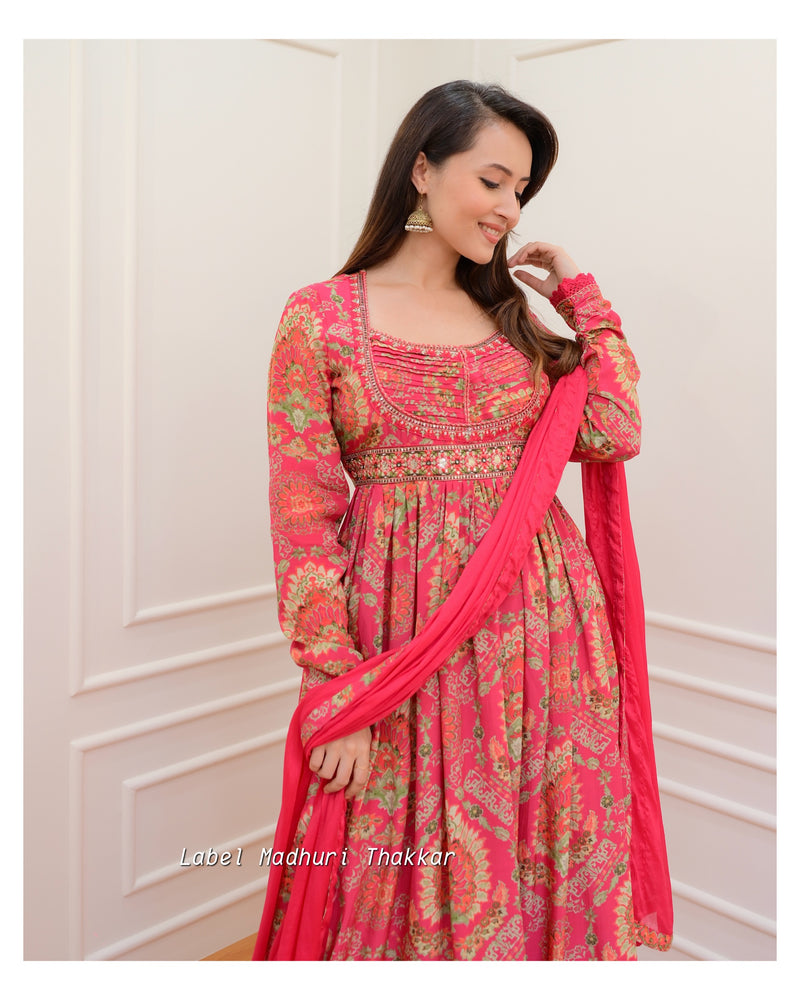 Pink Floral Handwork Anarkali Suit