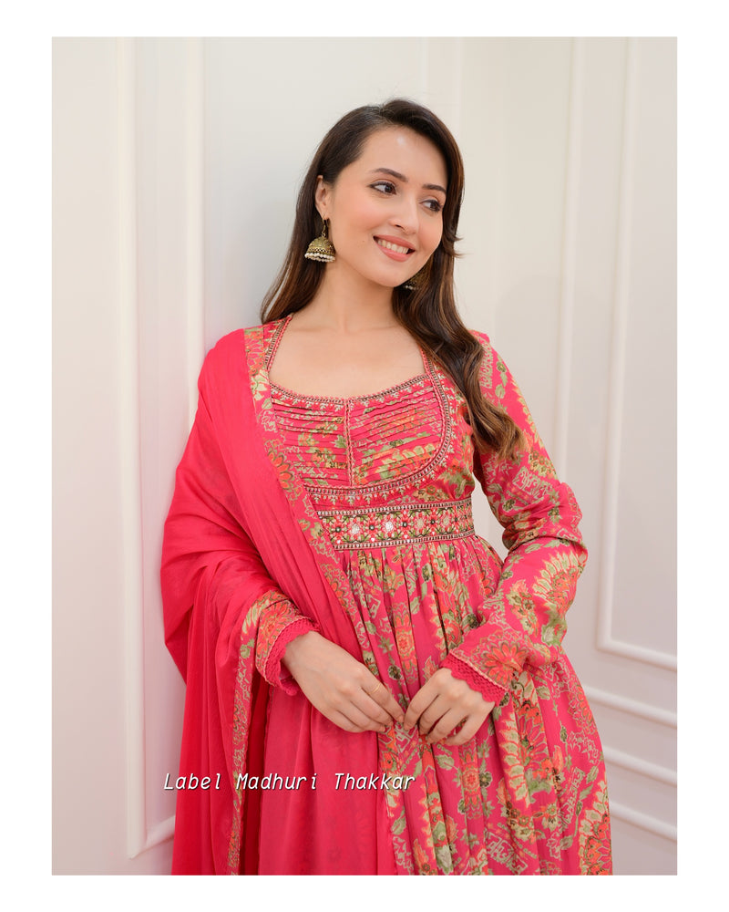 Pink Floral Handwork Anarkali Suit