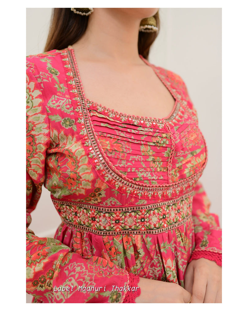 Pink Floral Handwork Anarkali Suit