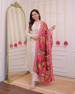 Ivory Handwork Tissue Silk Multi Dupatta Suit