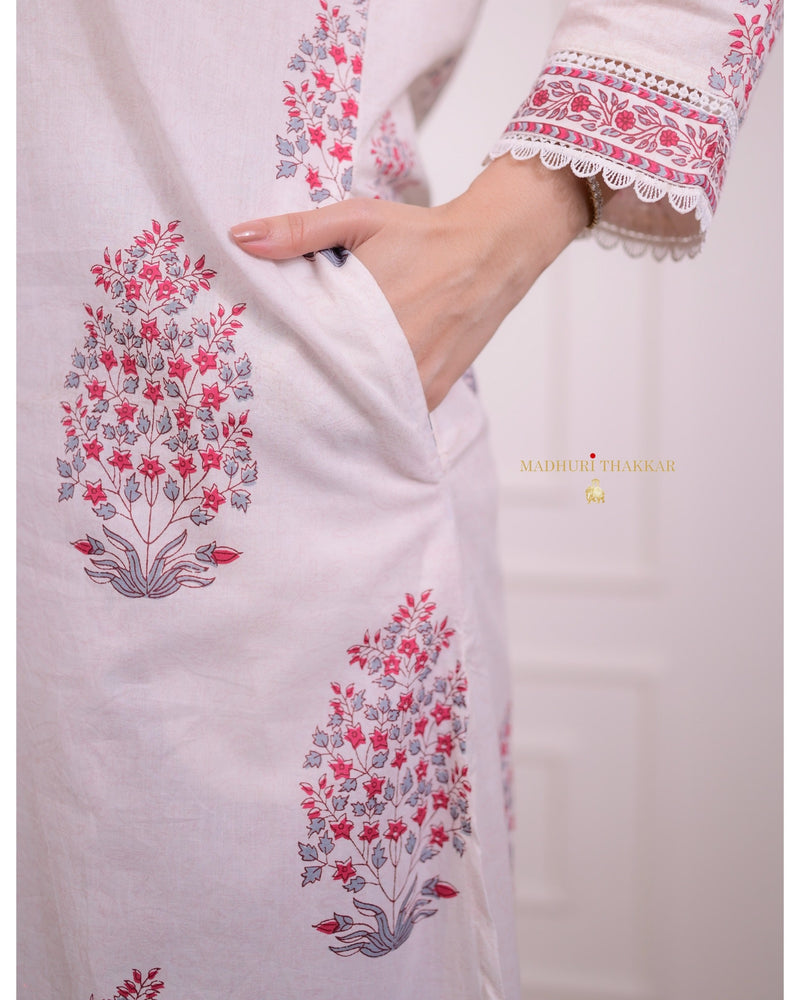 Ivory Red Floral Afghani Suit
