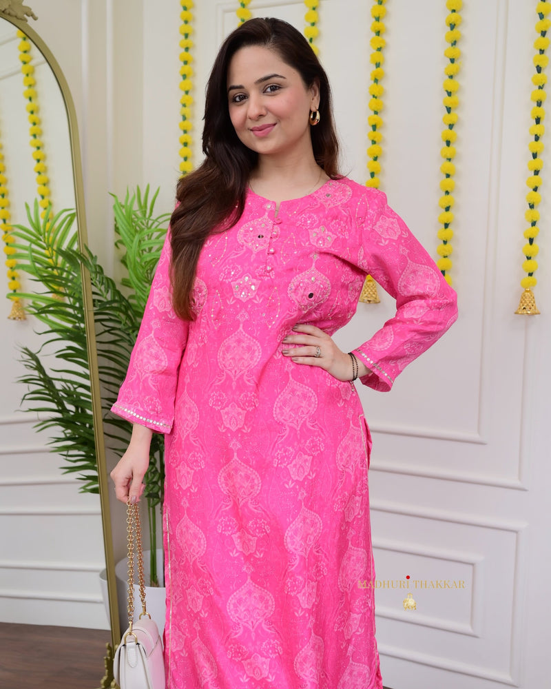 Pink Handwork Muslin Afghani Co-ord