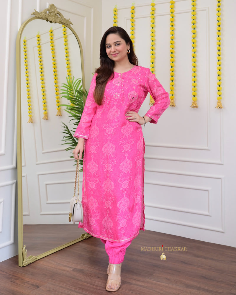 Pink Handwork Muslin Afghani Co-ord