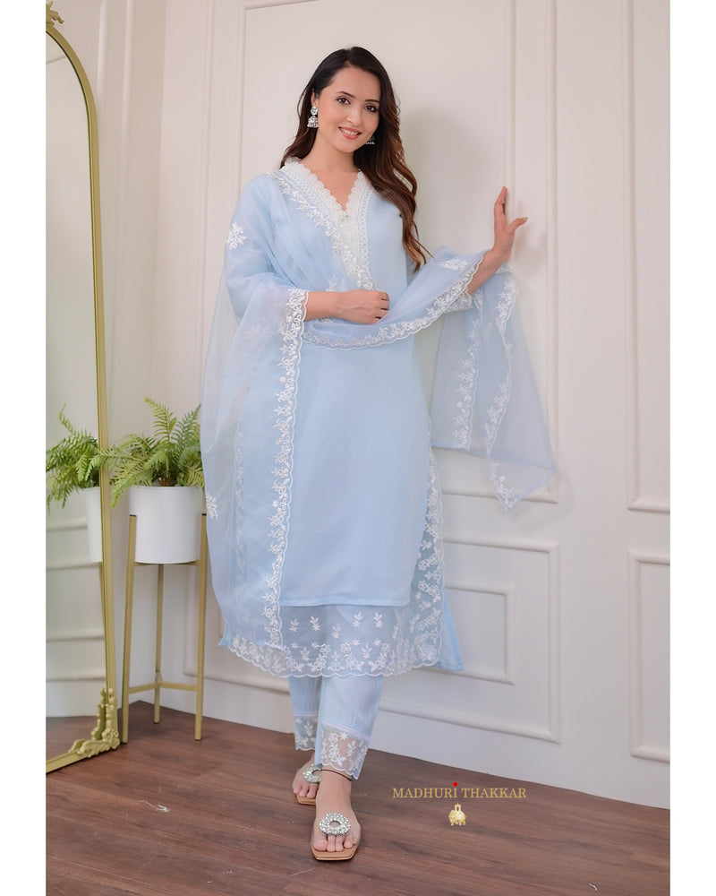 Powder Blue Pakistani Lace Suit