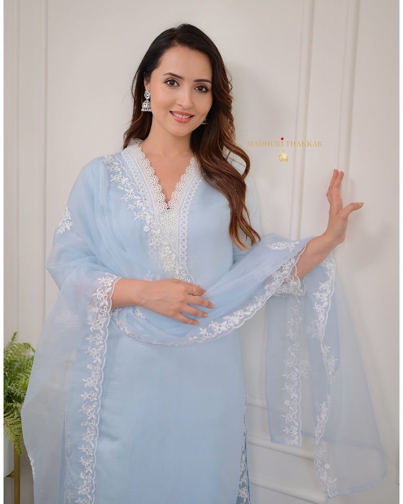 Powder Blue Pakistani Lace Suit