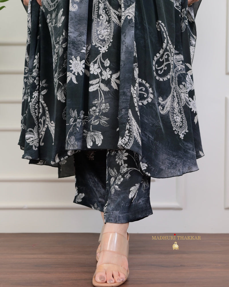 Black Handwork Paisley Kaftan Co-ord Set