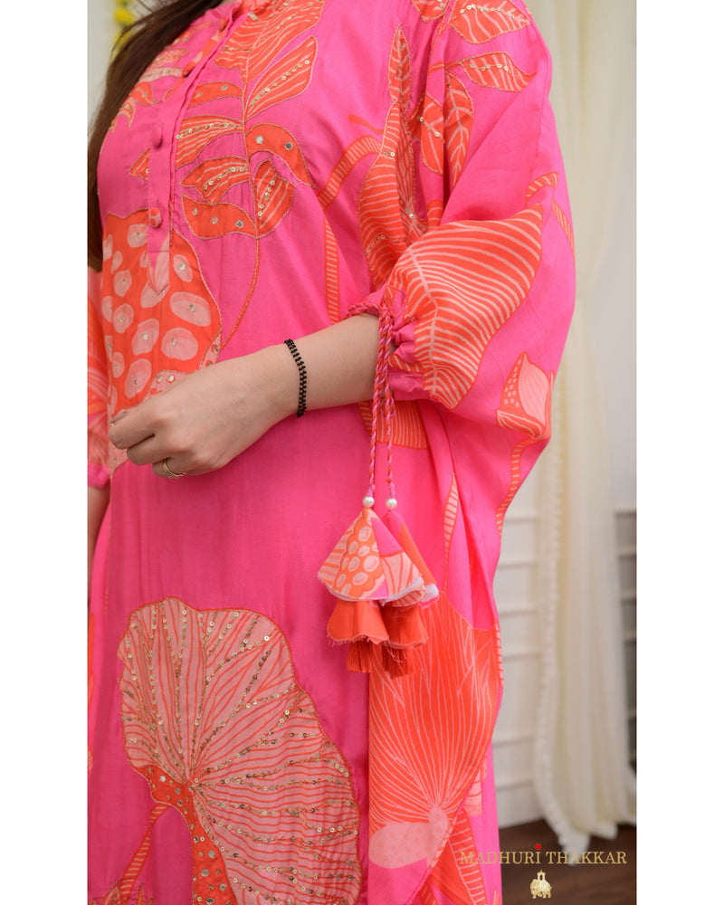 Peach Pink Handwork Floral Co-ord Set