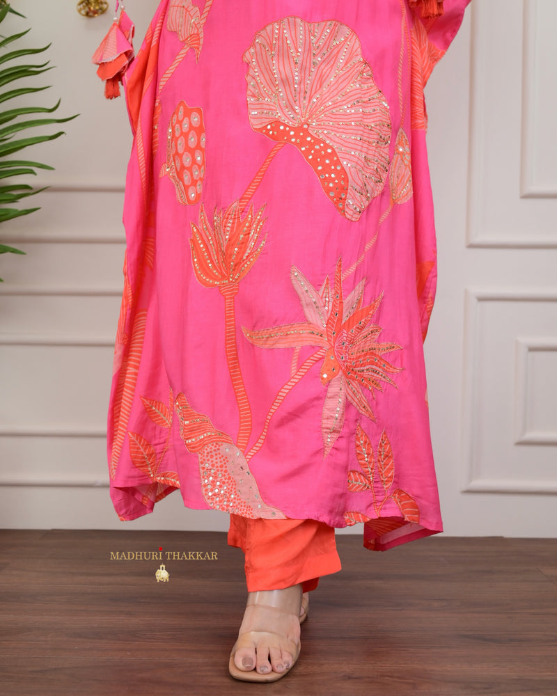 Peach Pink Handwork Floral Co-ord Set