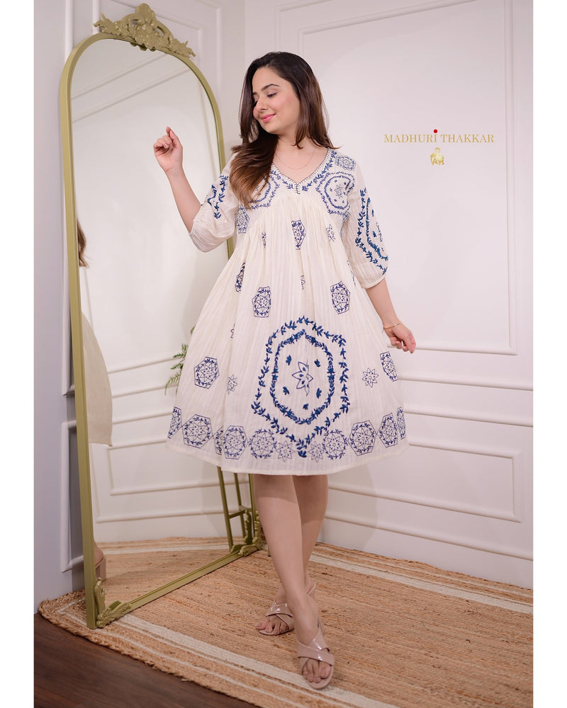 Ivory Blue Threadwork Dress