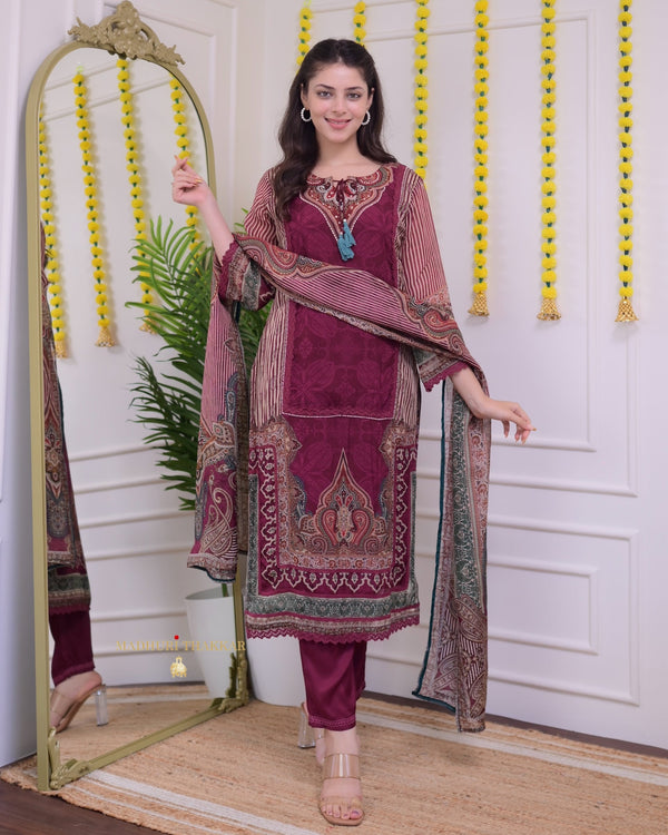 Maroon Handwork Pakistani Organza Suit