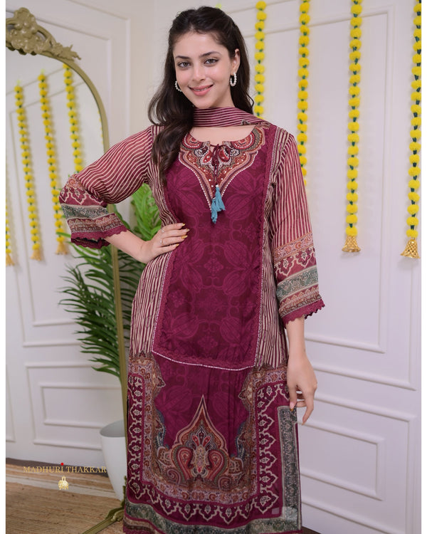 Maroon Handwork Pakistani Organza Suit