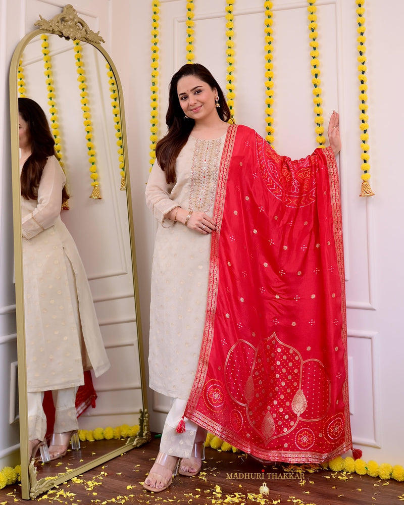 Ivory Shimmer Banarasi Silk Dupatta Festive Suit