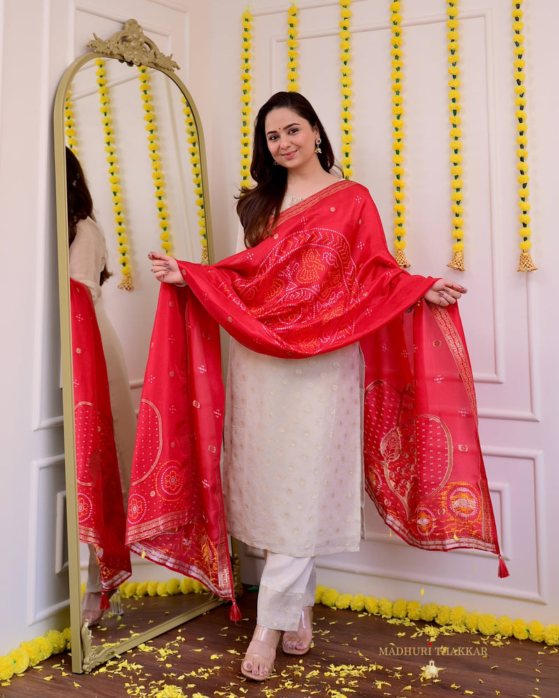 Ivory Shimmer Banarasi Silk Dupatta Festive Suit