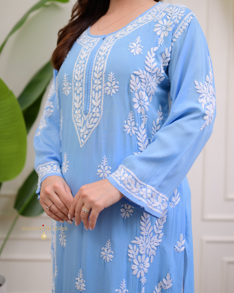 Powder Blue Premium Modal Chikankari Kurta