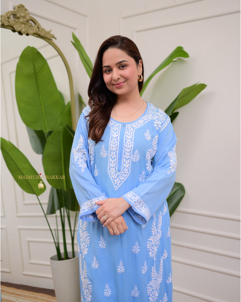 Powder Blue Premium Modal Chikankari Kurta