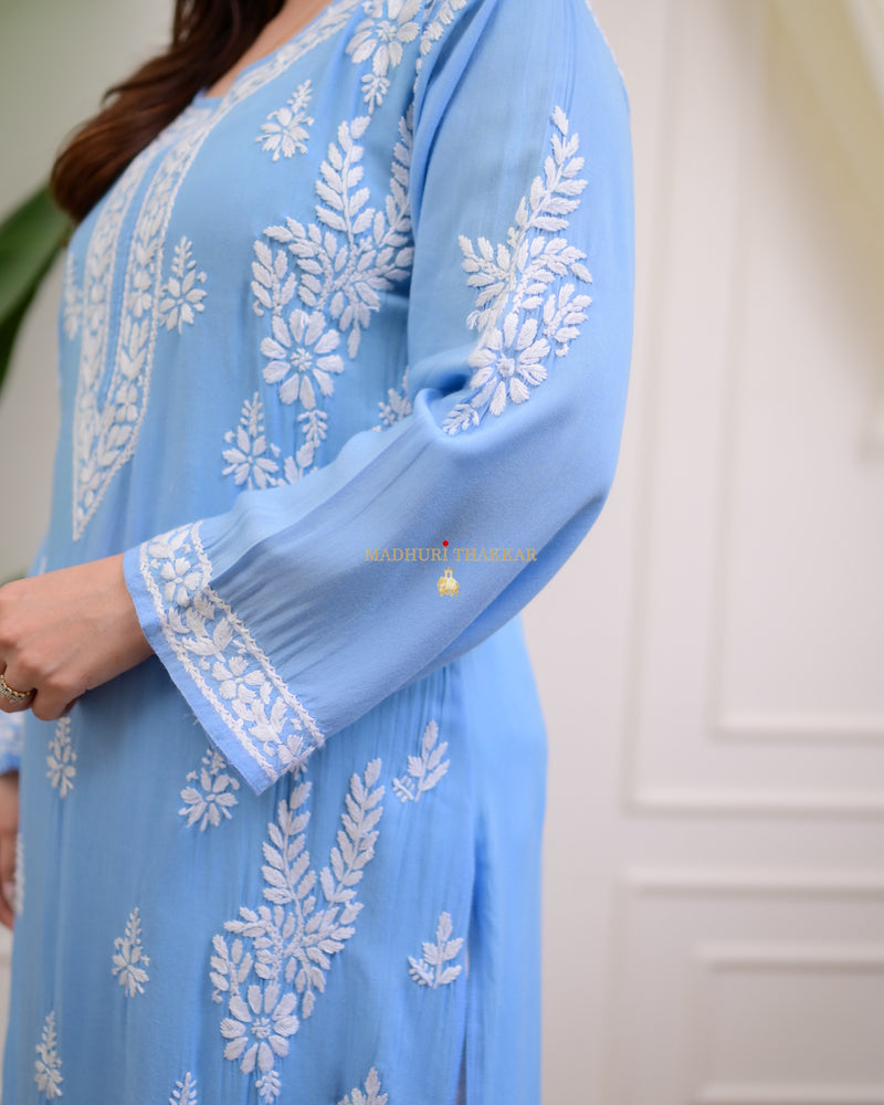 Powder Blue Premium Modal Chikankari Kurta