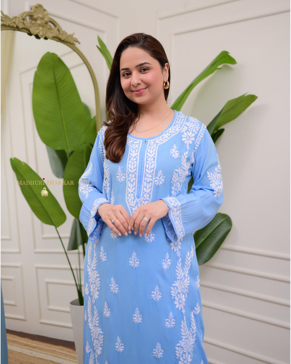 Powder Blue Premium Modal Chikankari Kurta