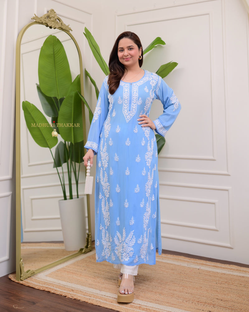 Powder Blue Premium Modal Chikankari Kurta