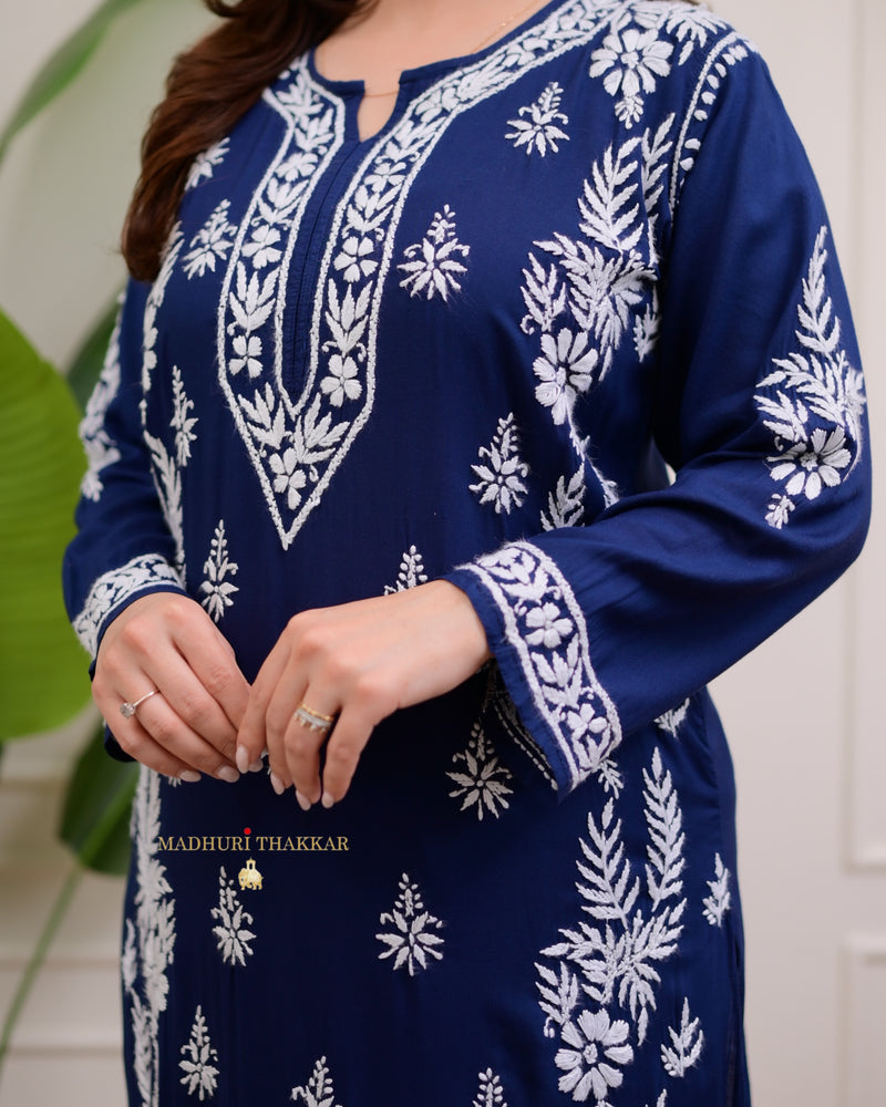 Navy Blue Premium Modal Chikankari Kurta