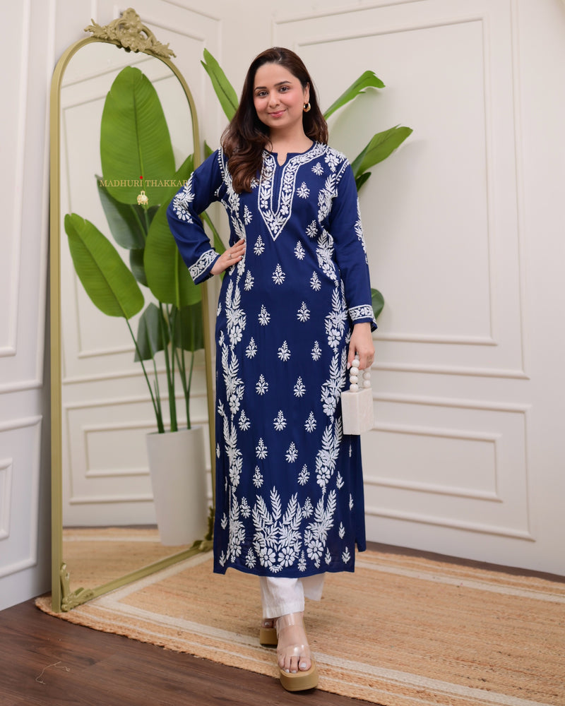 Navy Blue Premium Modal Chikankari Kurta